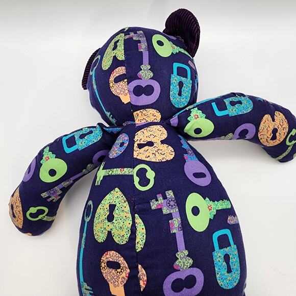 Lock & Key Allover Print Bear Plush 20" Purple Cord Feet Face No Eyes Toy - Picture 7 of 9